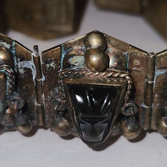 Vintage Silver and Black Stone Bracelet - Picture 7 of 8